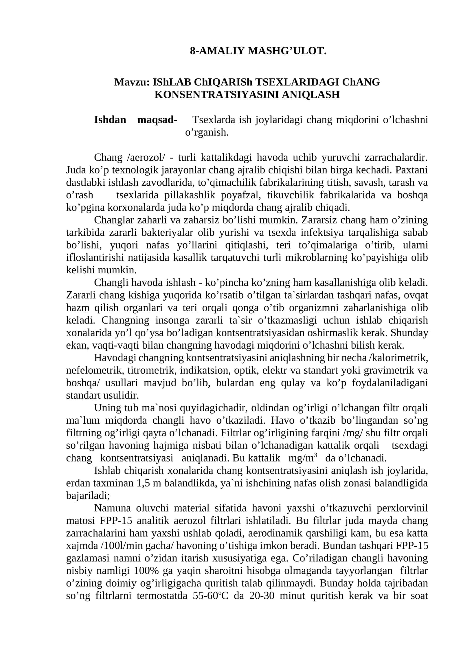 IShLАB ChIQАRISh TSEXLARIDAGI ChАNG KONSENTRATSIYASINI ANIQLASH 1