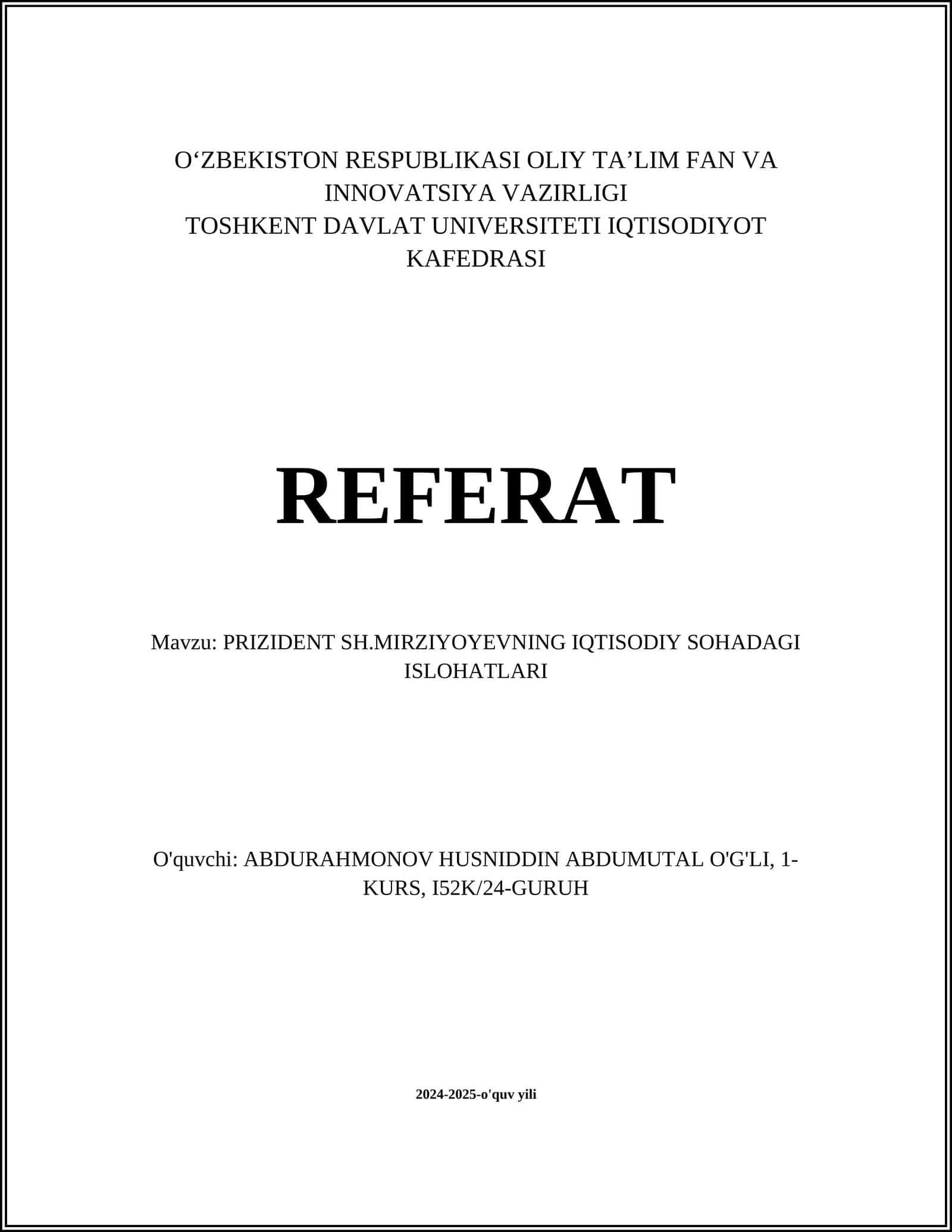 PRIZIDENT SH.MIRZIYOYEVNING IQTISODIY SOHADAGI ISLOHATLARI 1