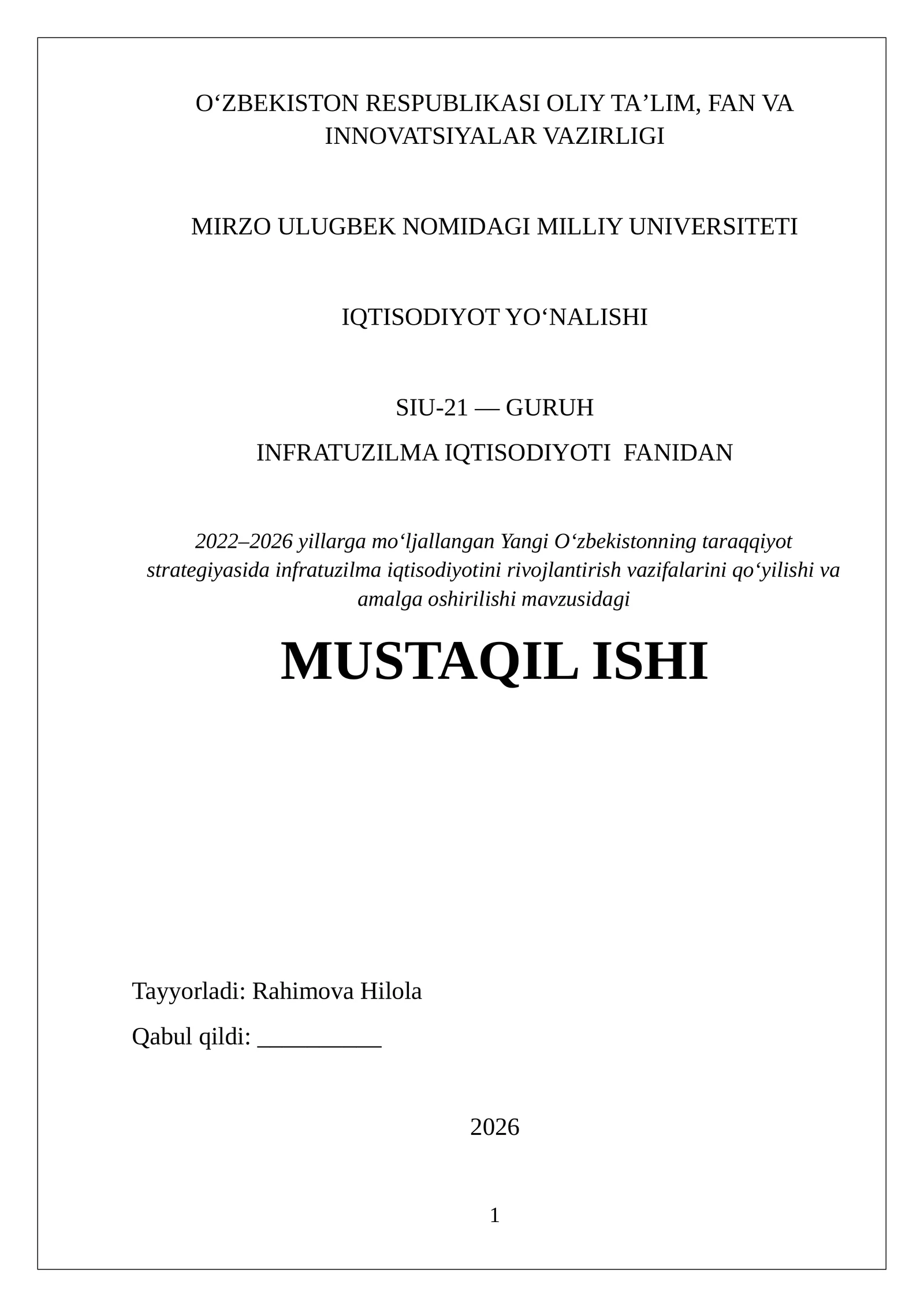 2022–2026 yillarga moʻljallangan Yangi Oʻzbekistonning taraqqiyot strategiyasida infratuzilma 1