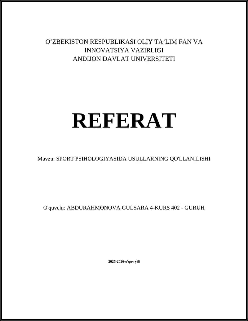 SPORT PSIHOLOGIYASIDA USULLARNING QO'LLANILISHI 1