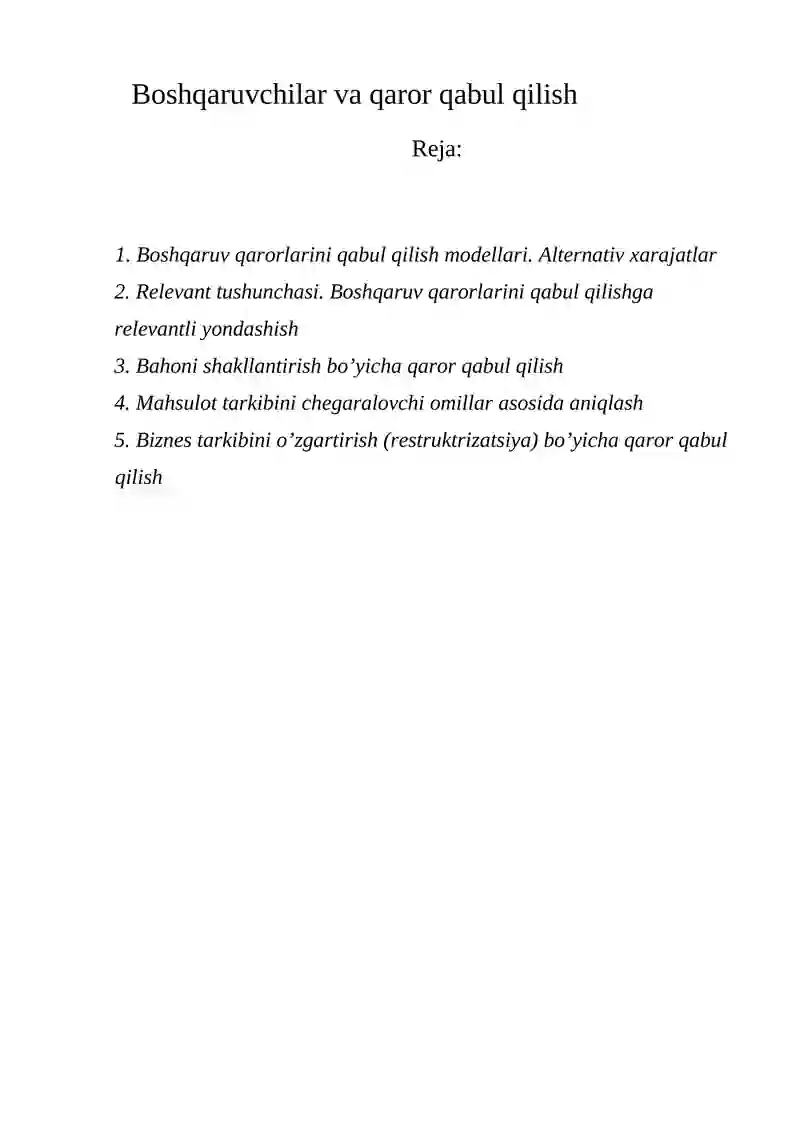 Boshqaruvchilar va qaror qabul qilish