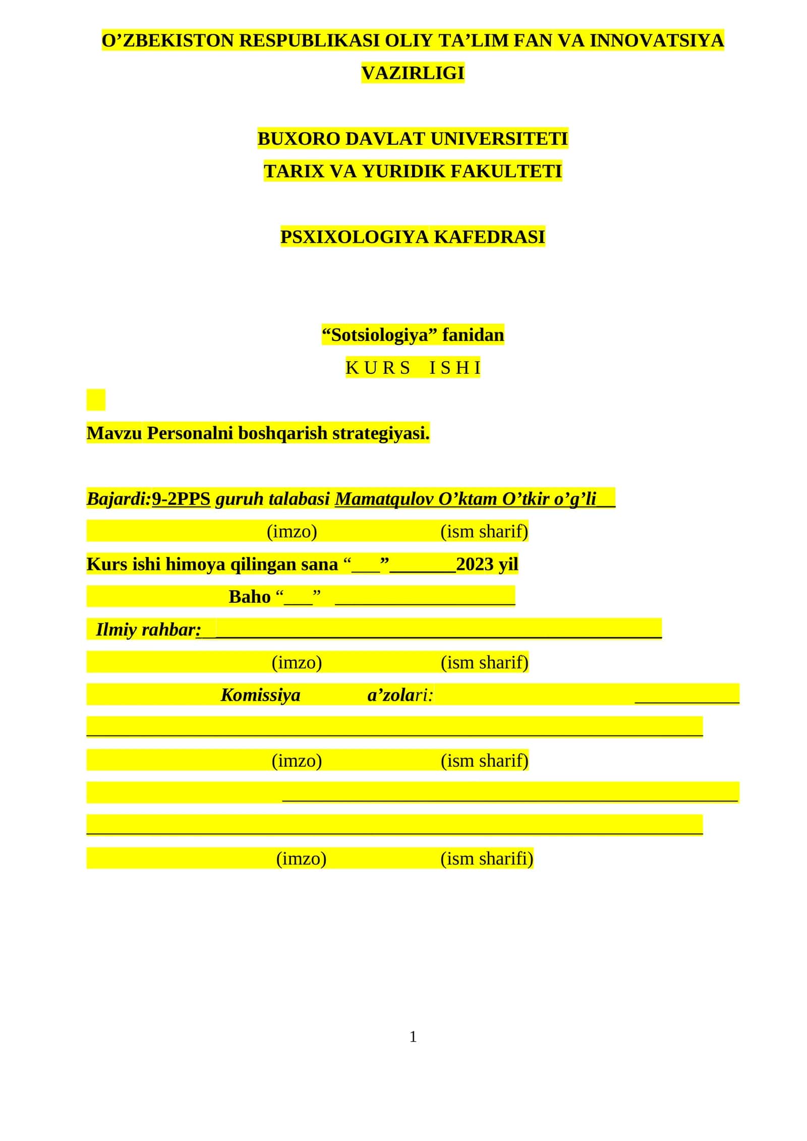 Personalni boshqarish strategiyasi 1