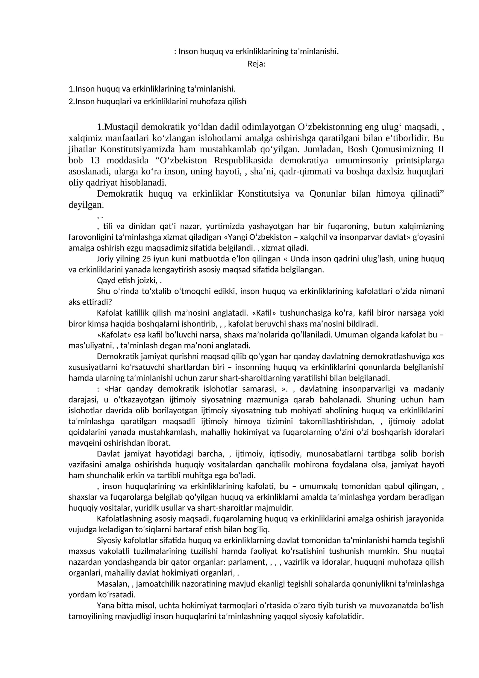 Inson huquq va erkinliklarining ta’minlanishi 1