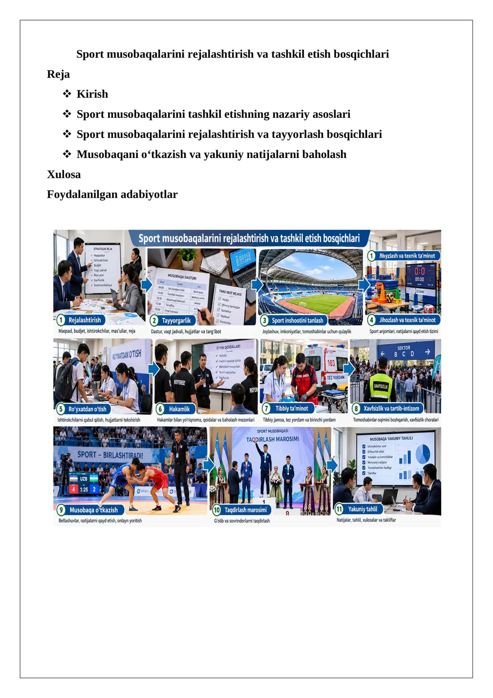 Sport musobaqalarini rejalashtirish va tashkil etish bosqichlari 1