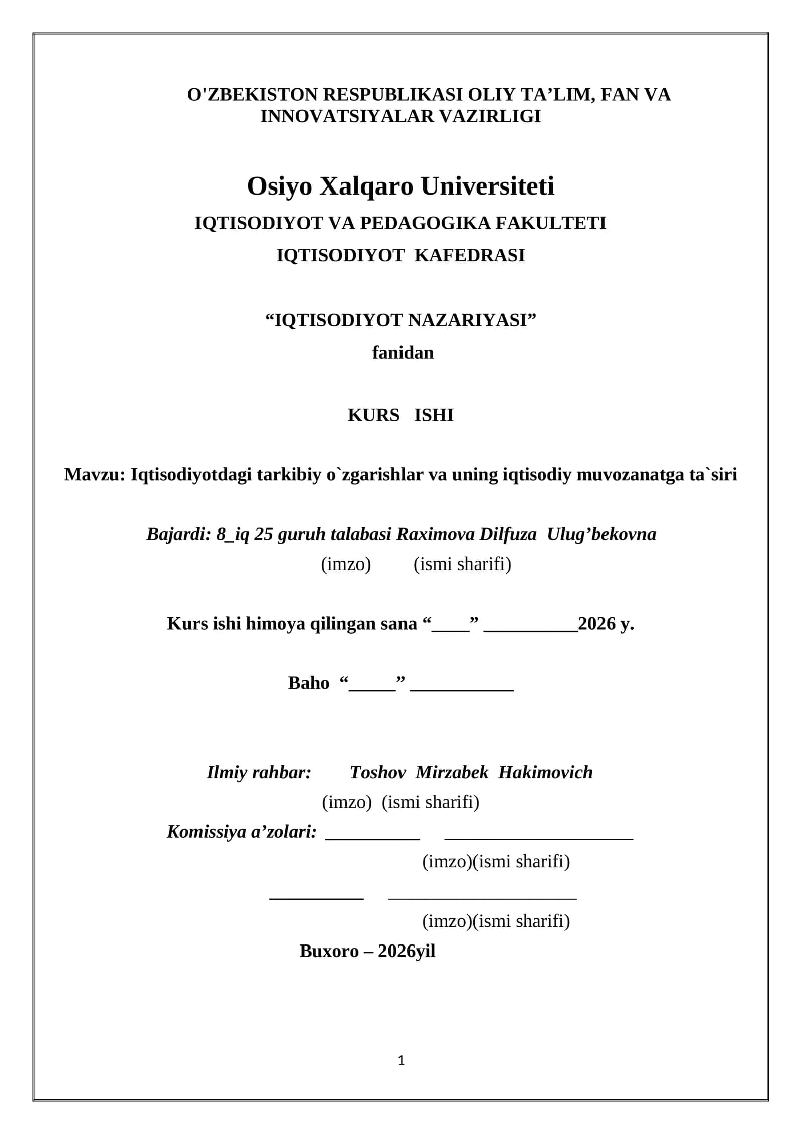 Iqtisodiyotdagi tarkibiy o`zgarishlar va uning iqtisodiy muvozanatga ta`siri 1