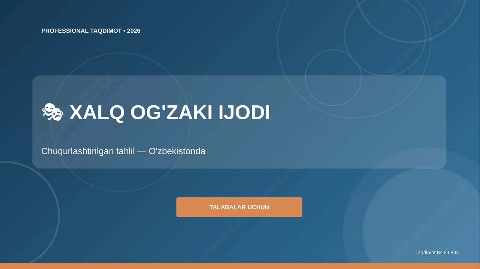 Xalq og'zaki ijodi: chuqurlashtirilgan tahlil (O'zbekistonda) 1