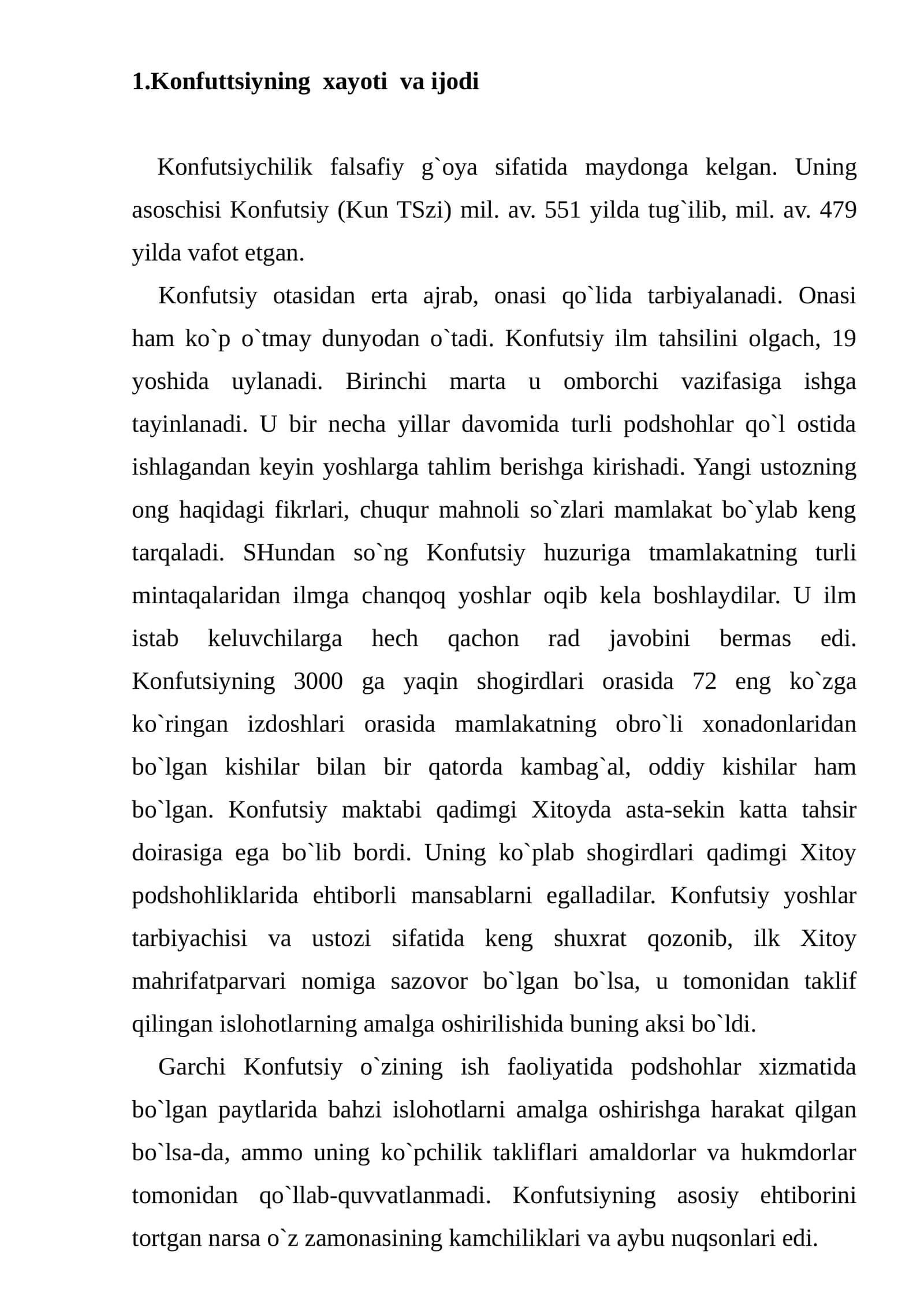 Konfuttsiyning xayoti va ijodi 1