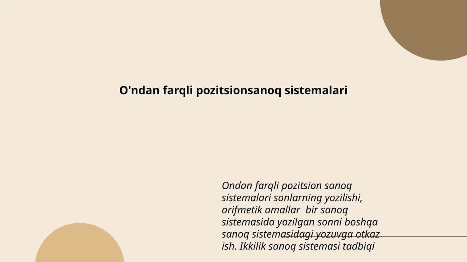 O'ndan farqli pozitsionsanoq sistemalari 1