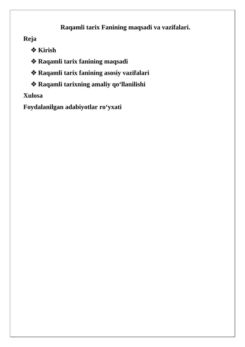Raqamli tarix Fanining maqsadi va vazifalari 1