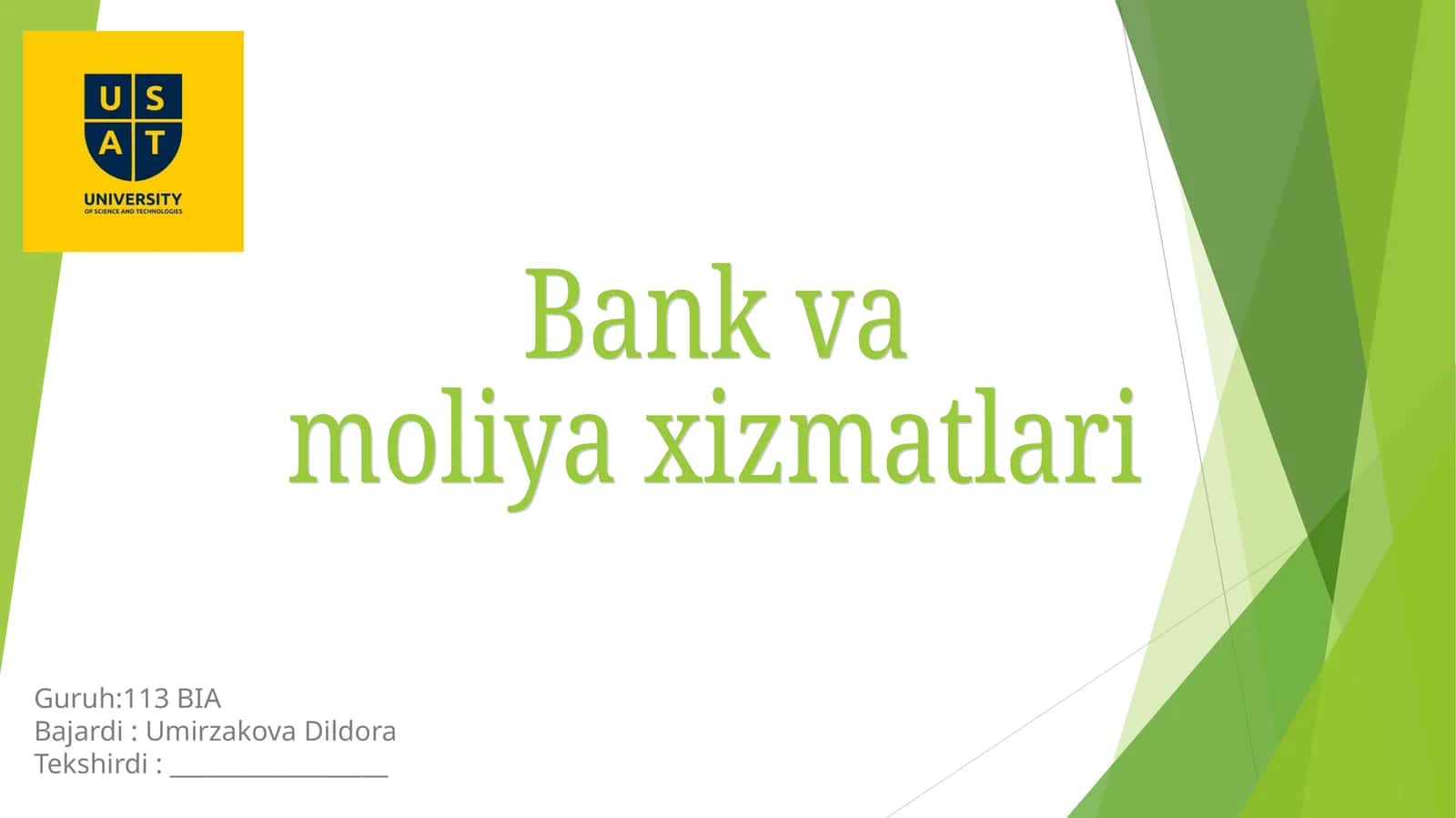 Bank va Moliya Xizmatlari 1