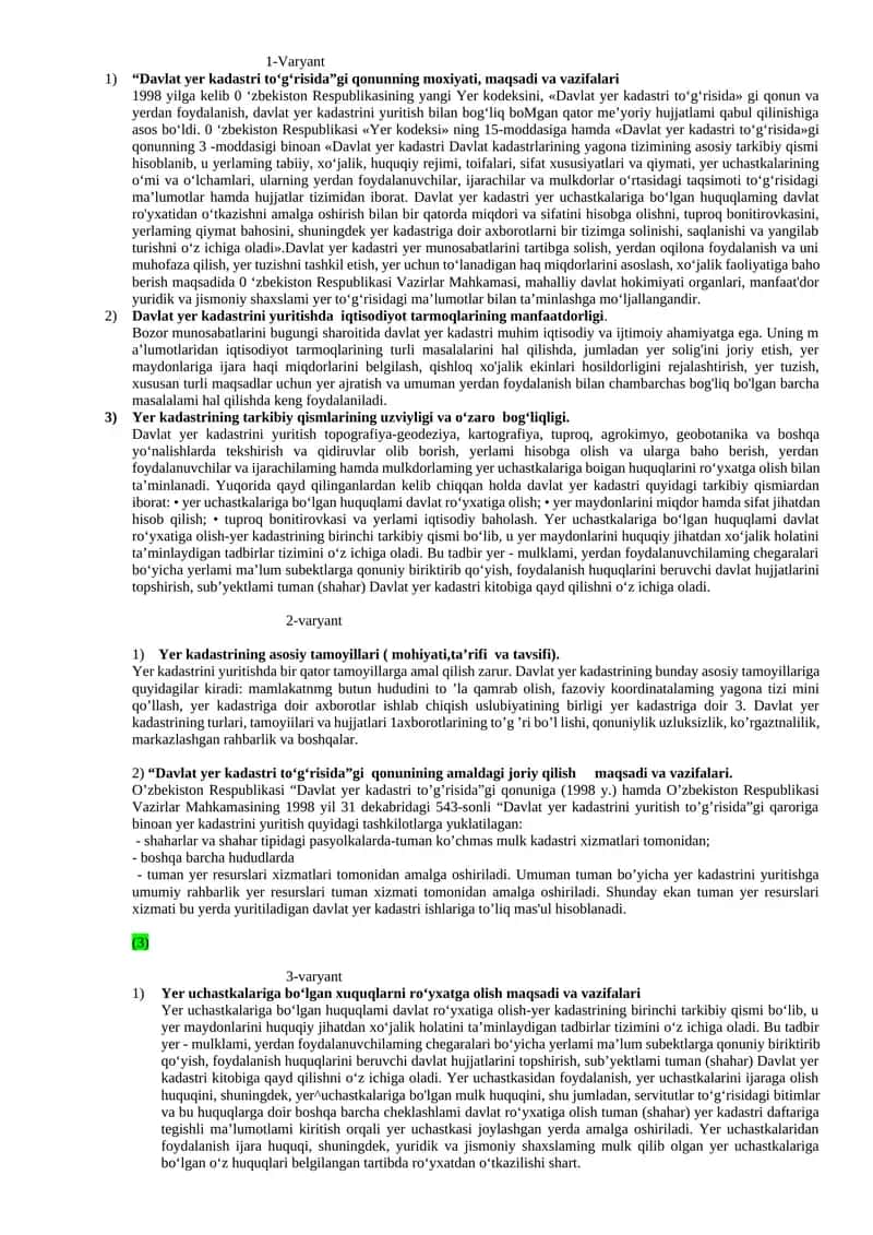 “Davlat yer kadastri toʻgʻrisida”gi qonunning moxiyati, maqsadi va vazifalari 1