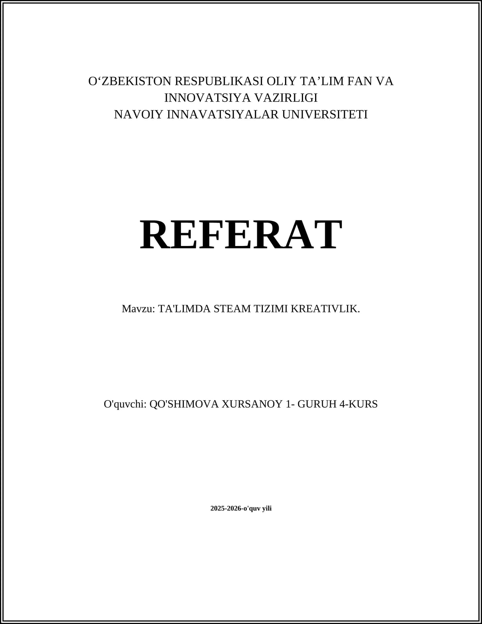 TA'LIMDA STEAM TIZIMI KREATIVLIK 1
