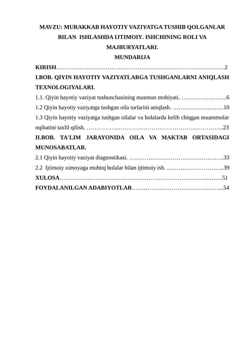 Qiyin hayotiy vaziyatga tushgan oilalar va bolalarda kelib chiqgan muammolar oqibatini taxlil qilish 1