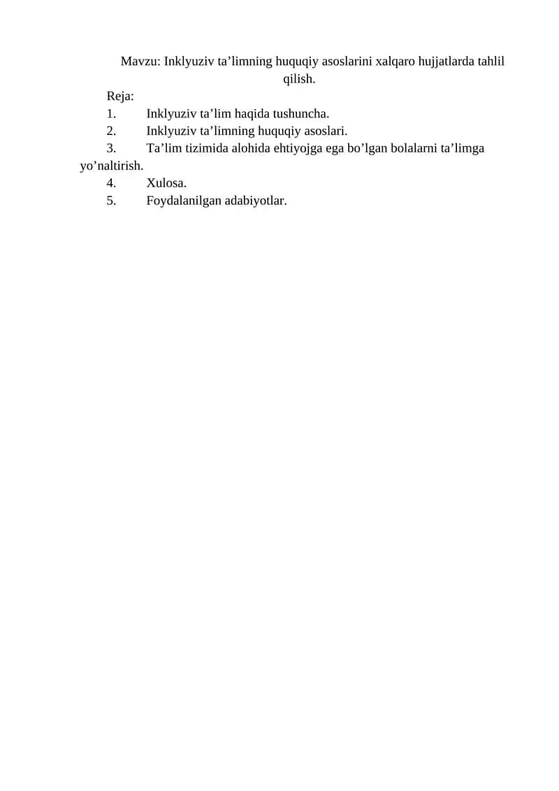 Inklyuziv ta’limning huquqiy asoslarini xalqaro hujjatlarda tahlil qilish 1