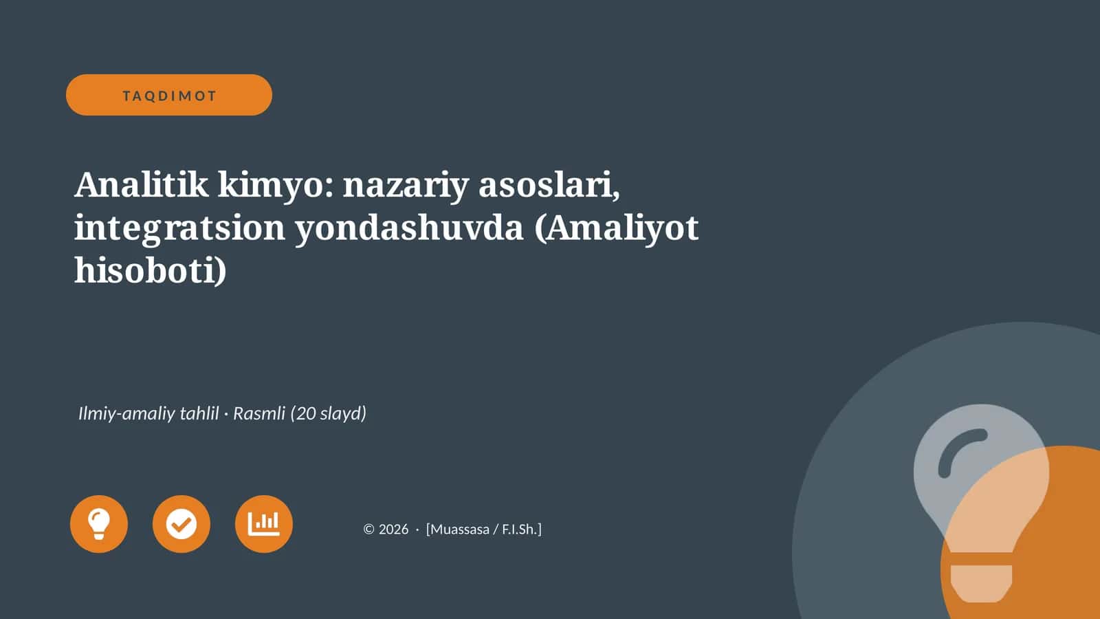 Analitik kimyo: nazariy asoslari, integratsion yondashuvda (Amaliyot hisoboti) 1