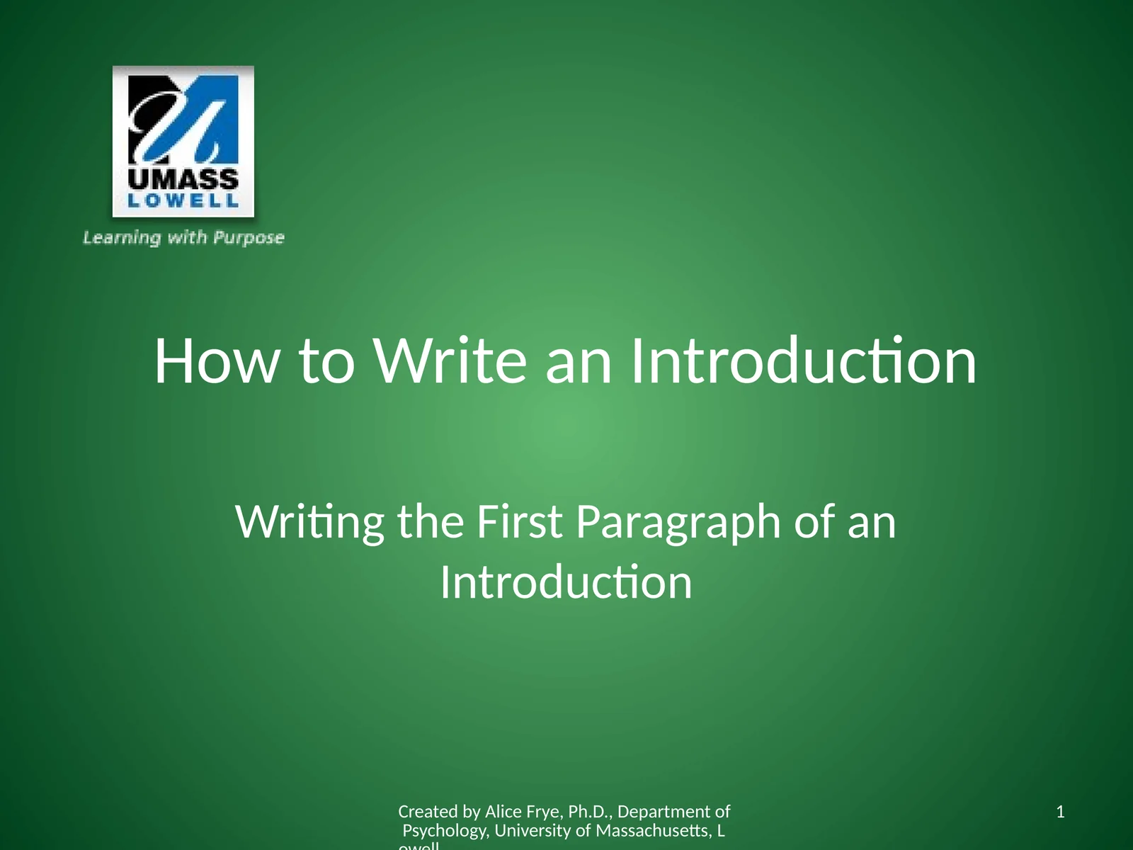 How to Write an Introduction 1