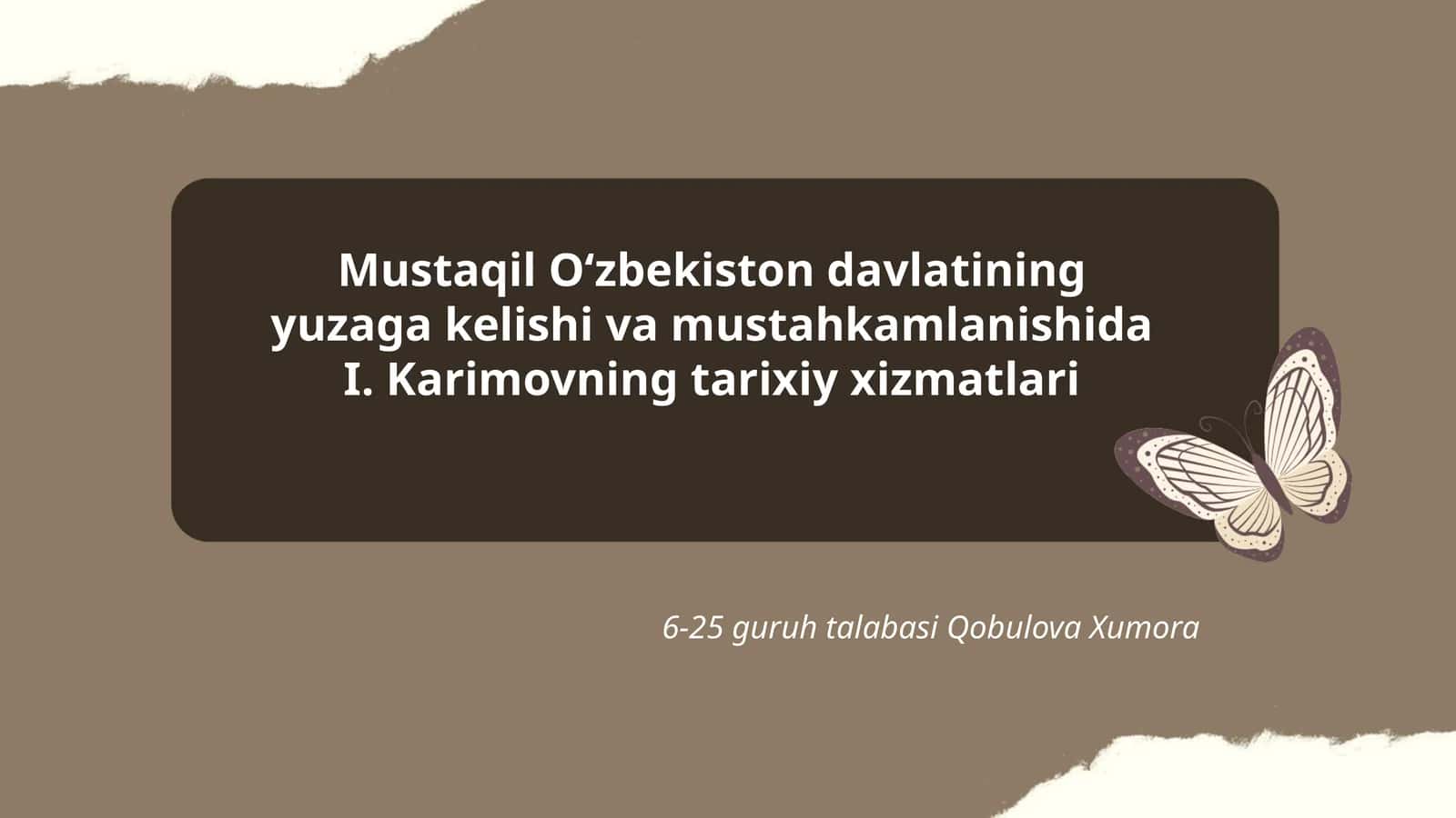 O‘zbekiston davlatining yuzaga kelishi va mustahkamlanishida I. Karimovning tarixiy xizmatlari. 1
