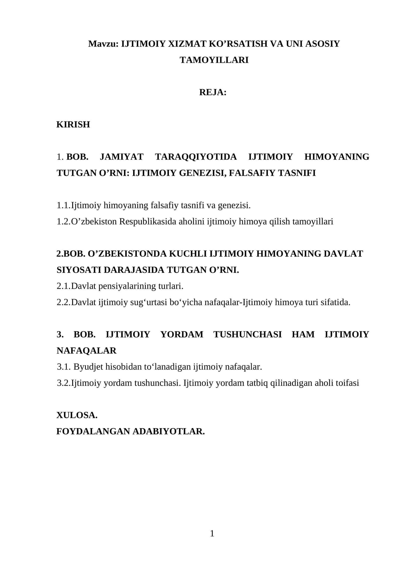 IJTIMOIY XIZMAT KO’RSATISH VA UNI ASOSIY TAMOYILLARI 1
