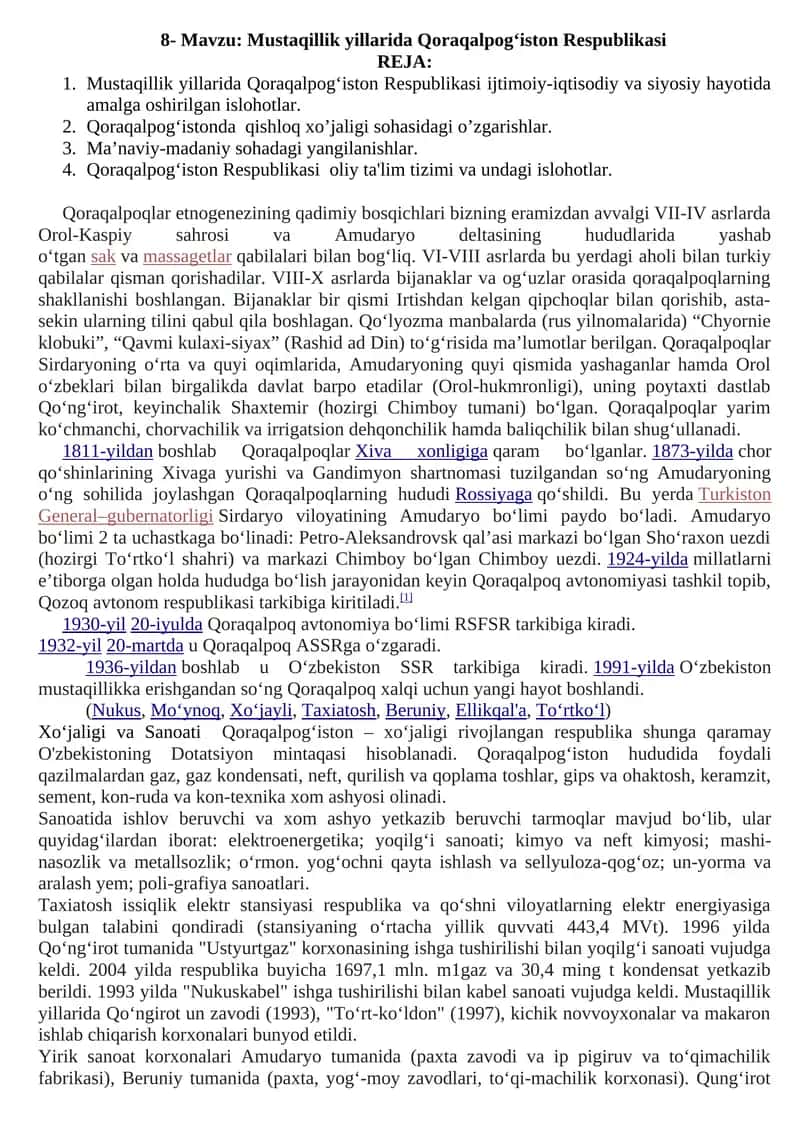 Mustaqillik yillarida Qoraqalpog‘iston Respublikasi 1
