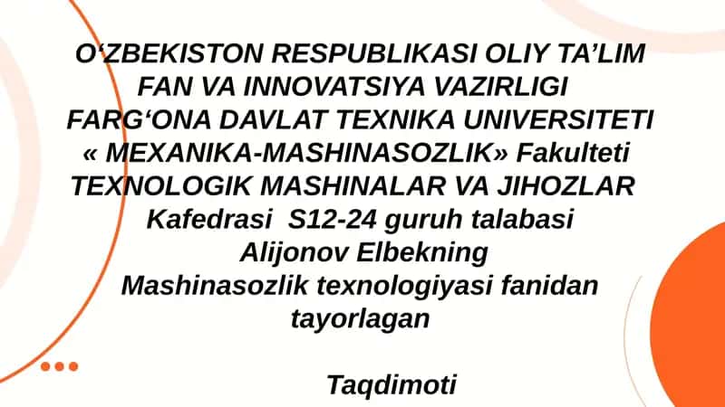 Yurish vintlarga mexanik ishlov berish texnologik jarayonlarining bosqichlari 1