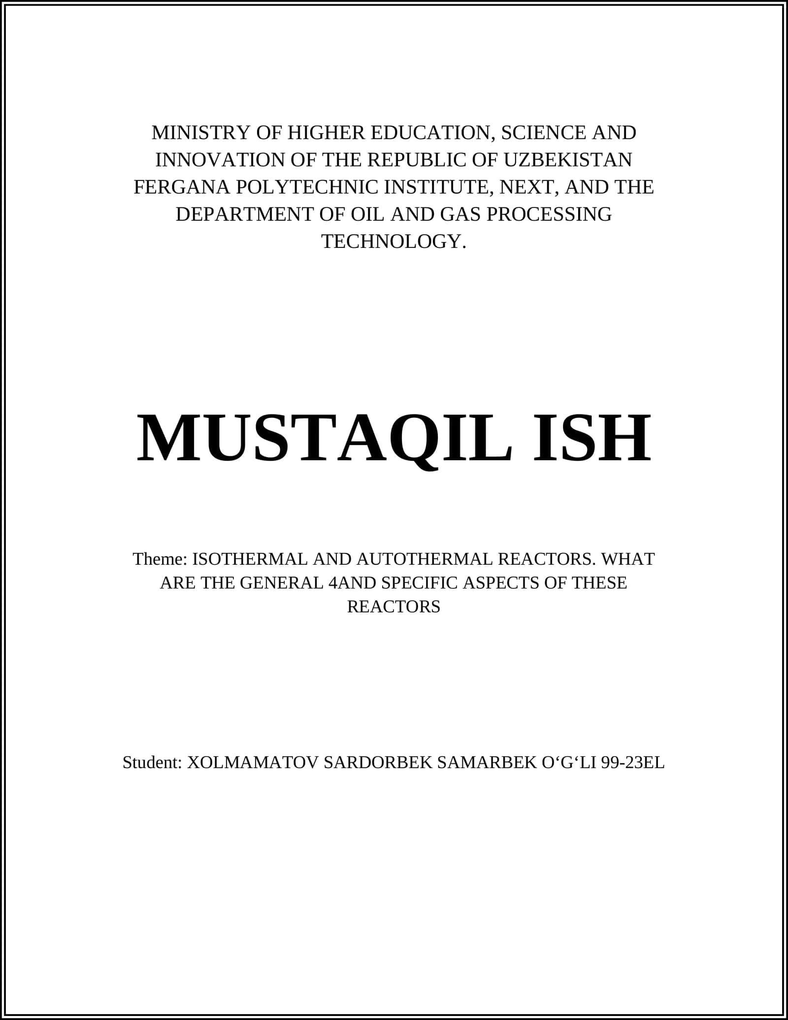 ISOTHERMAL AND AUTOTHERMAL REACTORS 1