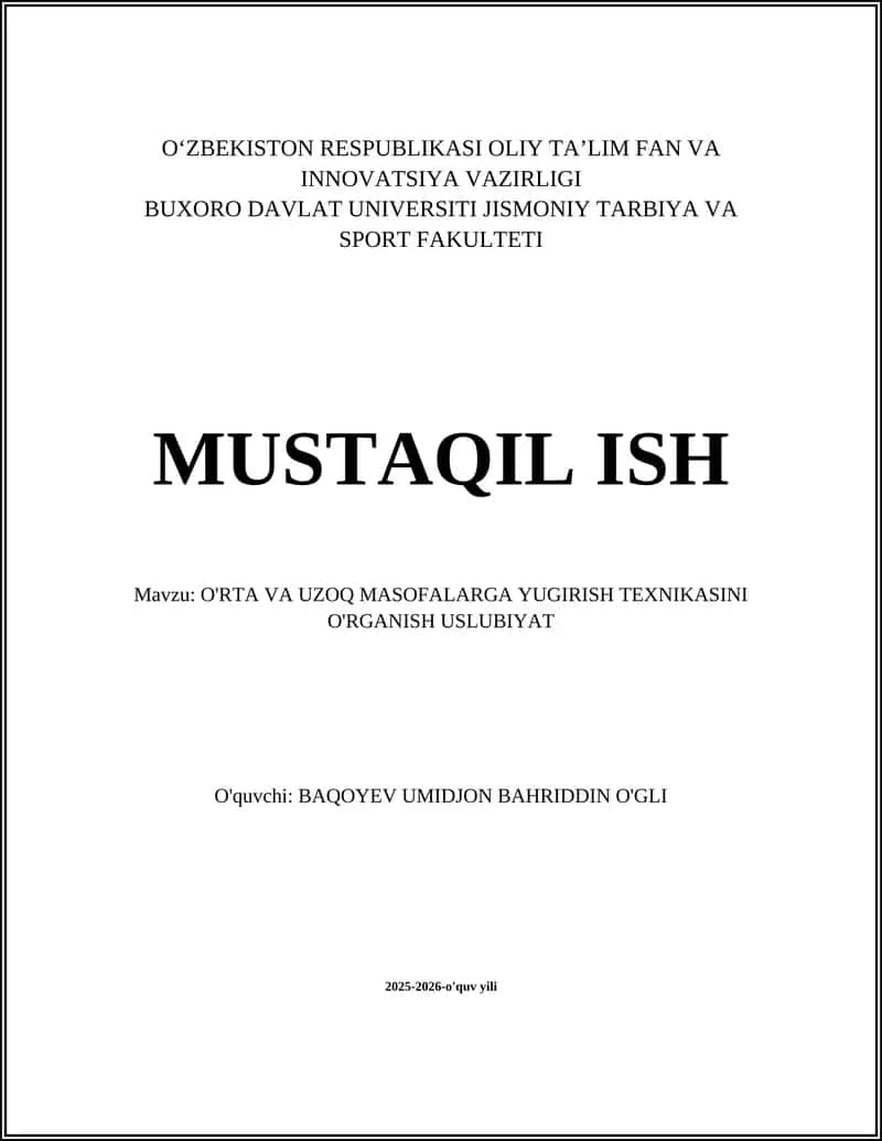 O'RTA VA UZOQ MASOFALARGA YUGIRISH TEXNIKASINI O'RGANISH USLUBIYAT 1