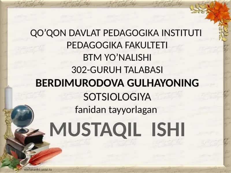 Sotsiologiya fanidan tayyorlagan Mustaqil ishi 1