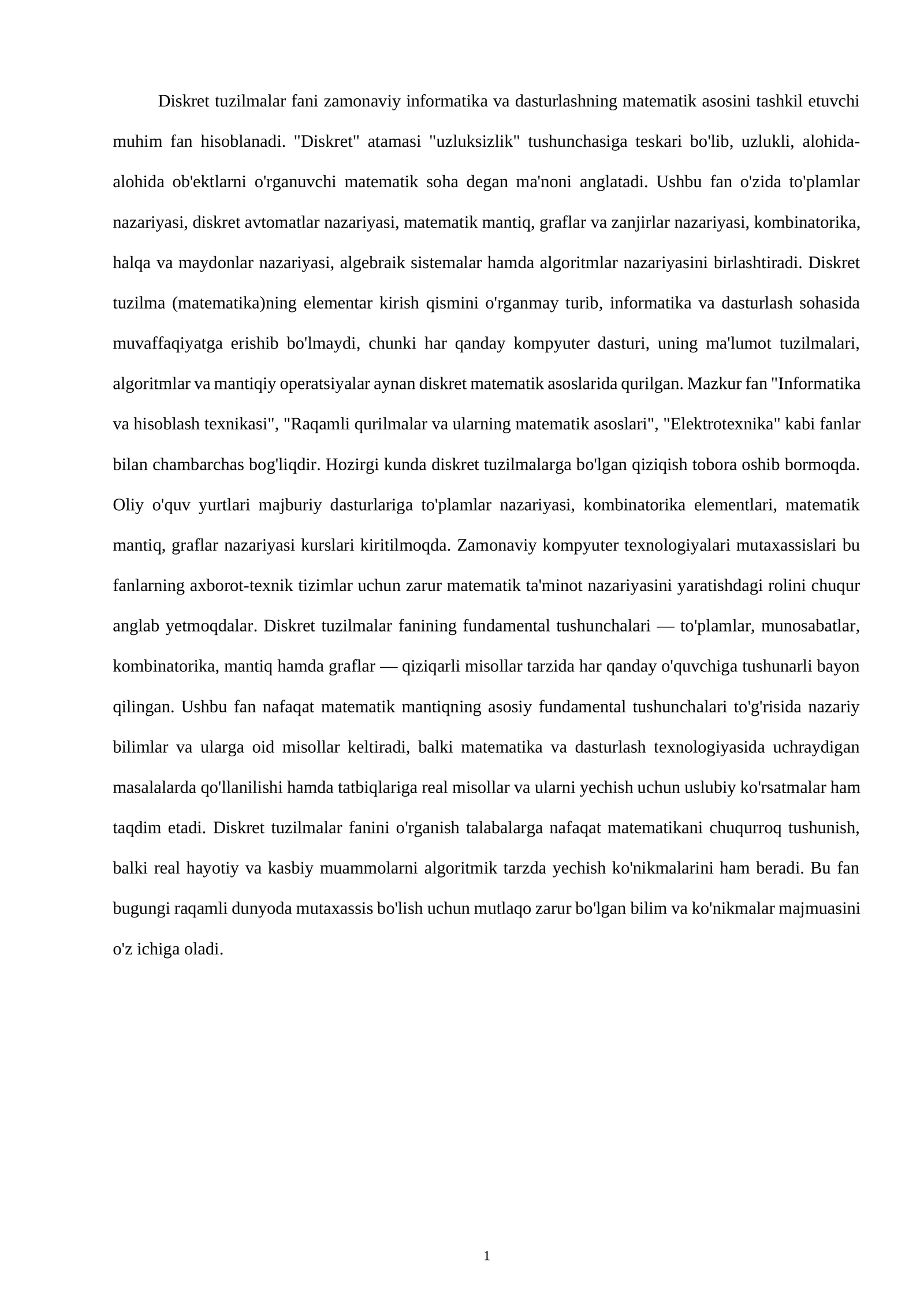Diskret tuzilmalar fani 1