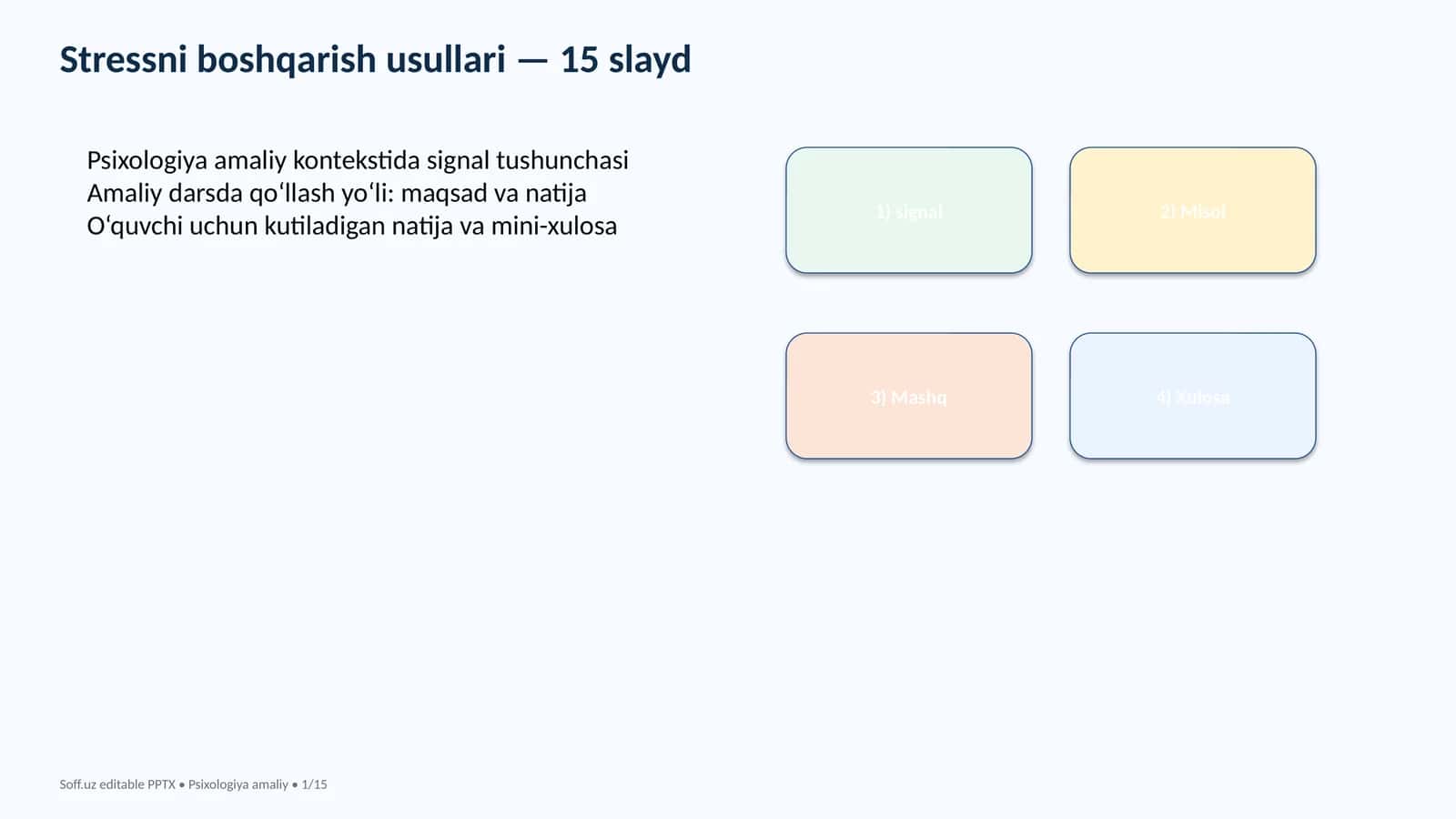 Stressni boshqarish usullari - 15 slayd 1