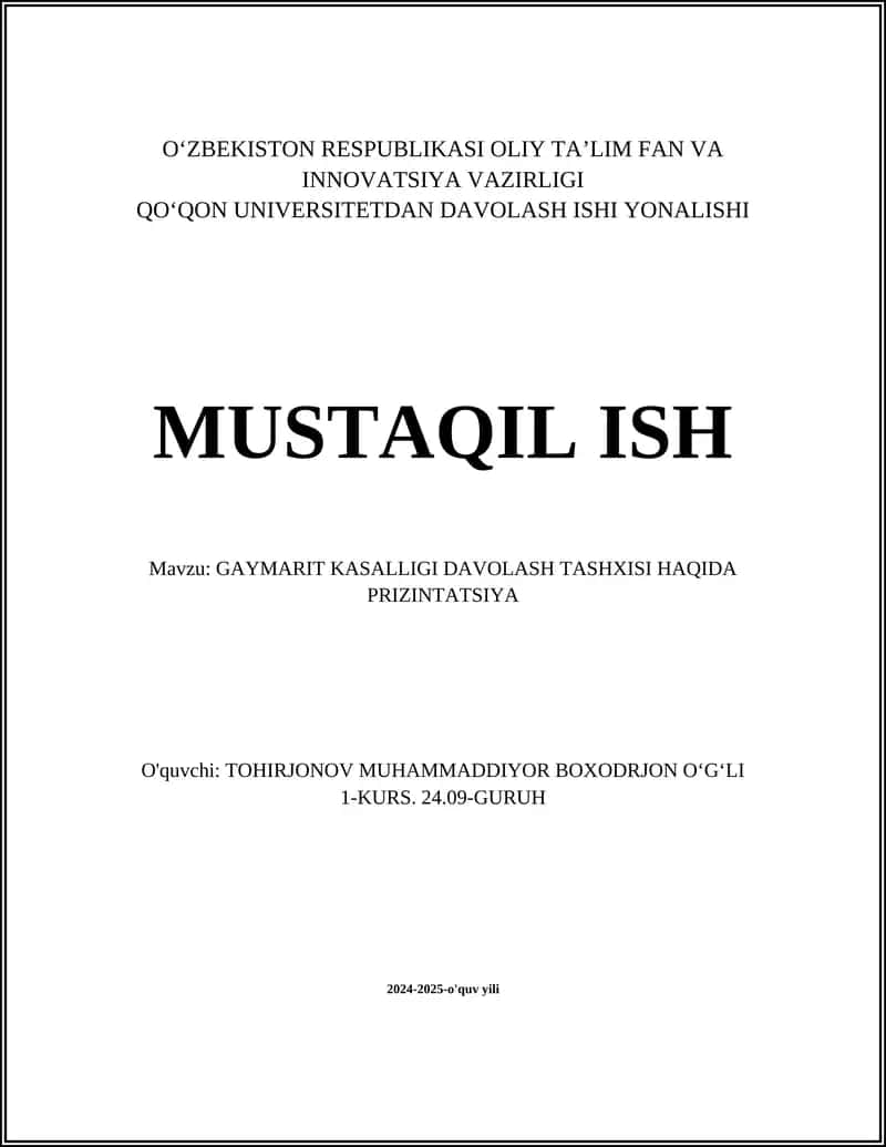 GAYMARIT KASALLIGI DAVOLASH TASHXISI 1