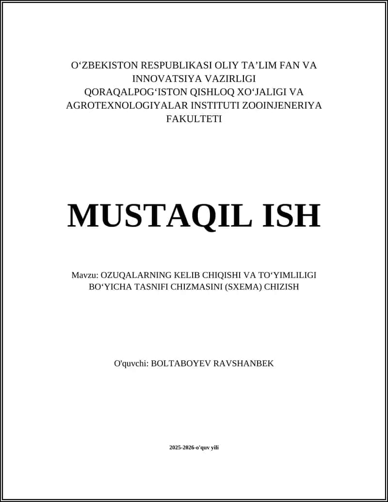 OZUQALARNING KELIB CHIQISHI VA TOʻYIMLILIGI BOʻYICHA TASNIFI CHIZMASINI (SXEMA) CHIZISH 1