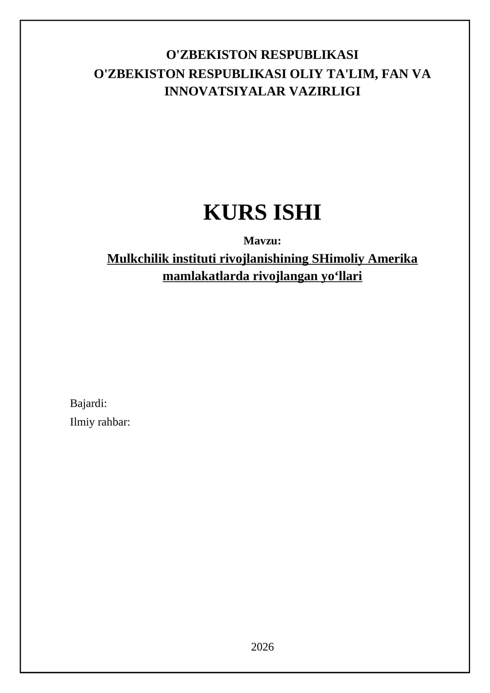 Mulkchilik instituti rivojlanishining SHimoliy Amerika mamlakatlarda rivojlangan yo‘llari 1