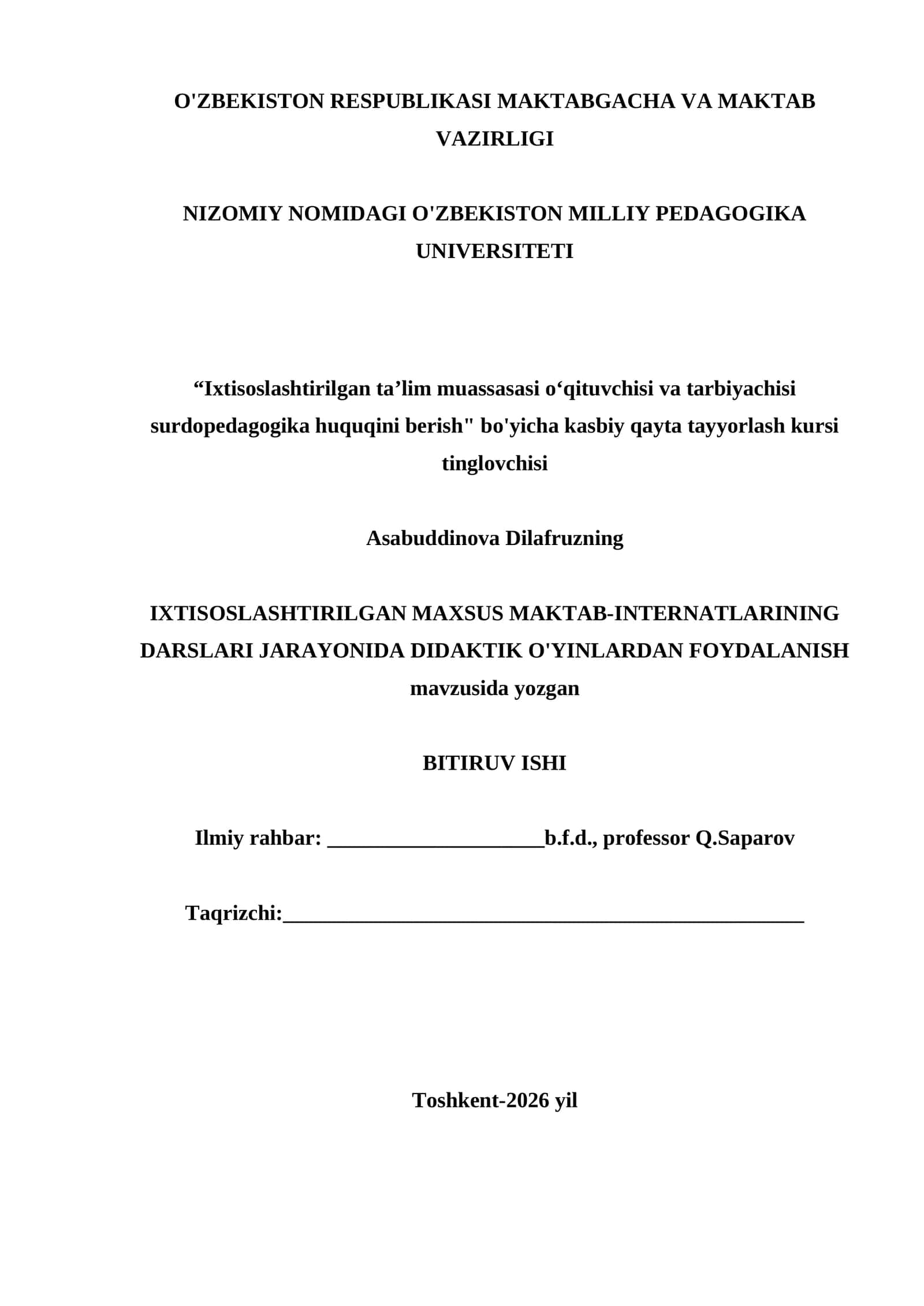 IXTISOSLASHTIRILGAN MAXSUS MAKTAB-INTERNATLARINING DARSLARI JARAYONIDA DIDAKTIK O'YINLARDAN FOYDALANISH 1