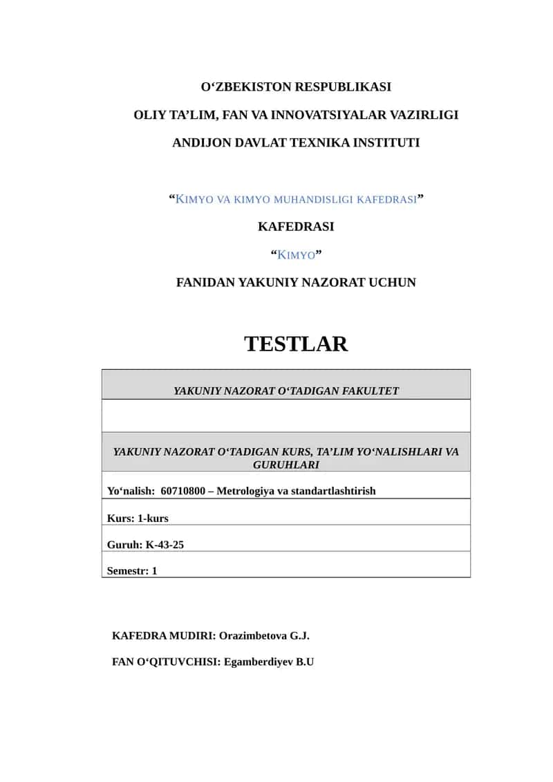 Yakuniy nazorat testlar 1