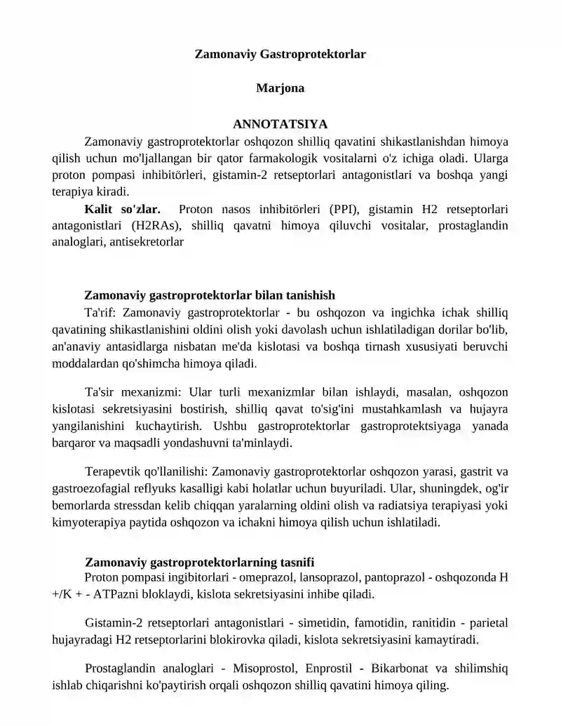 Zamonaviy Gastroprotektorlar