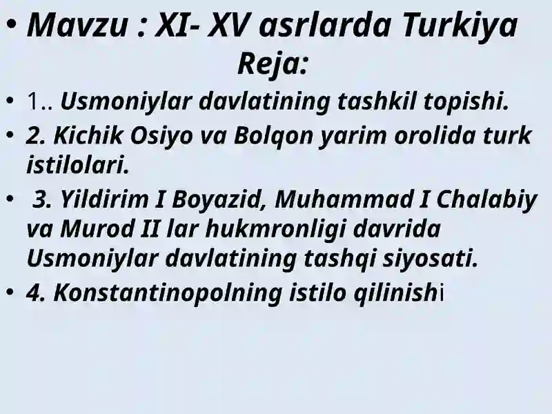 XI- XV asrlarda Turkiya Reja
