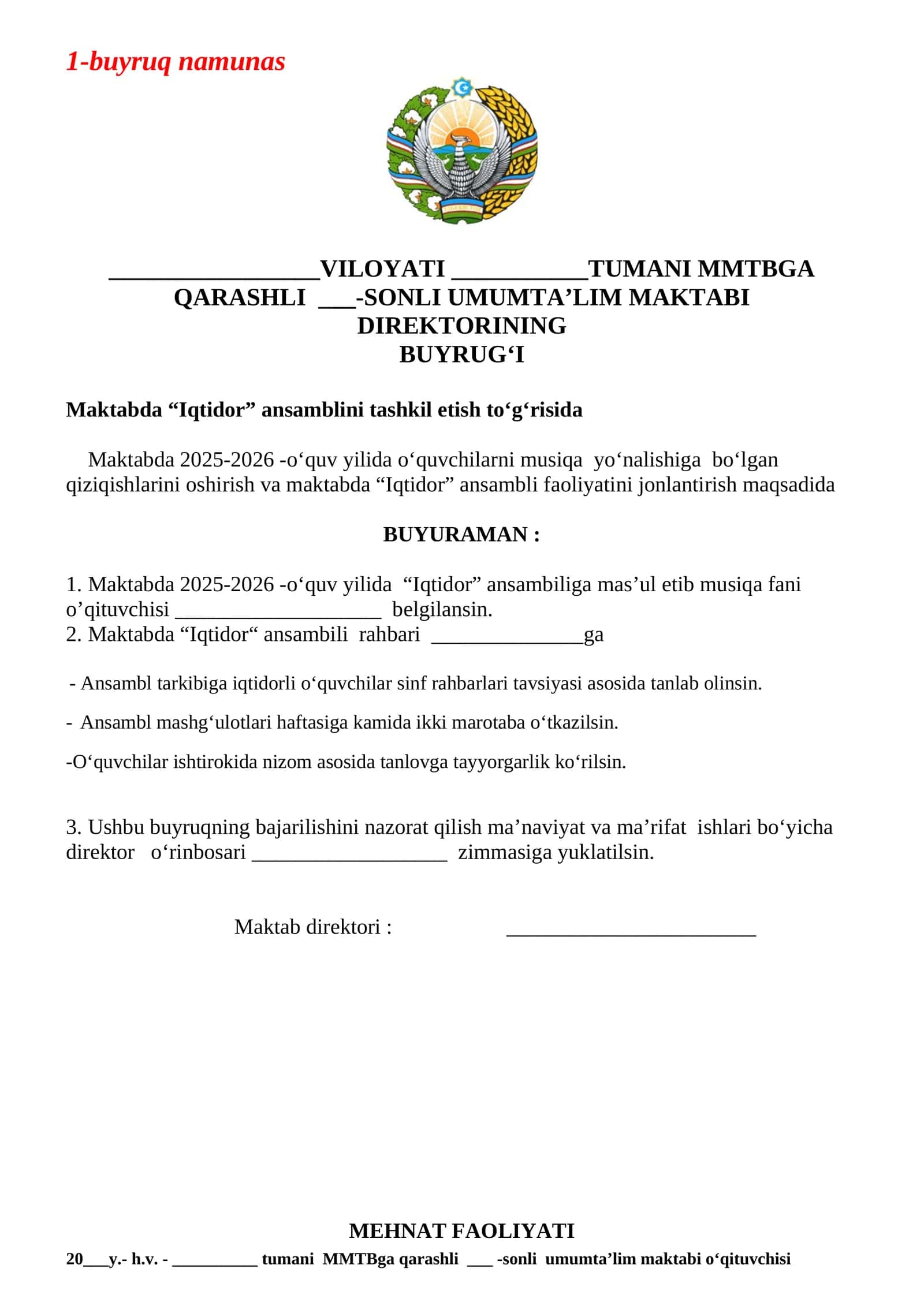 Buyruq namunas 1