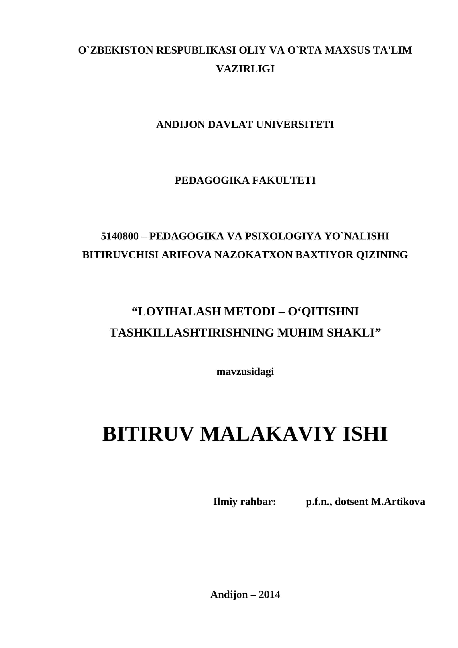 LOYIHALASH METODI – O‘QITISHNI TASHKILLASHTIRISHNING MUHIM SHAKLI 1