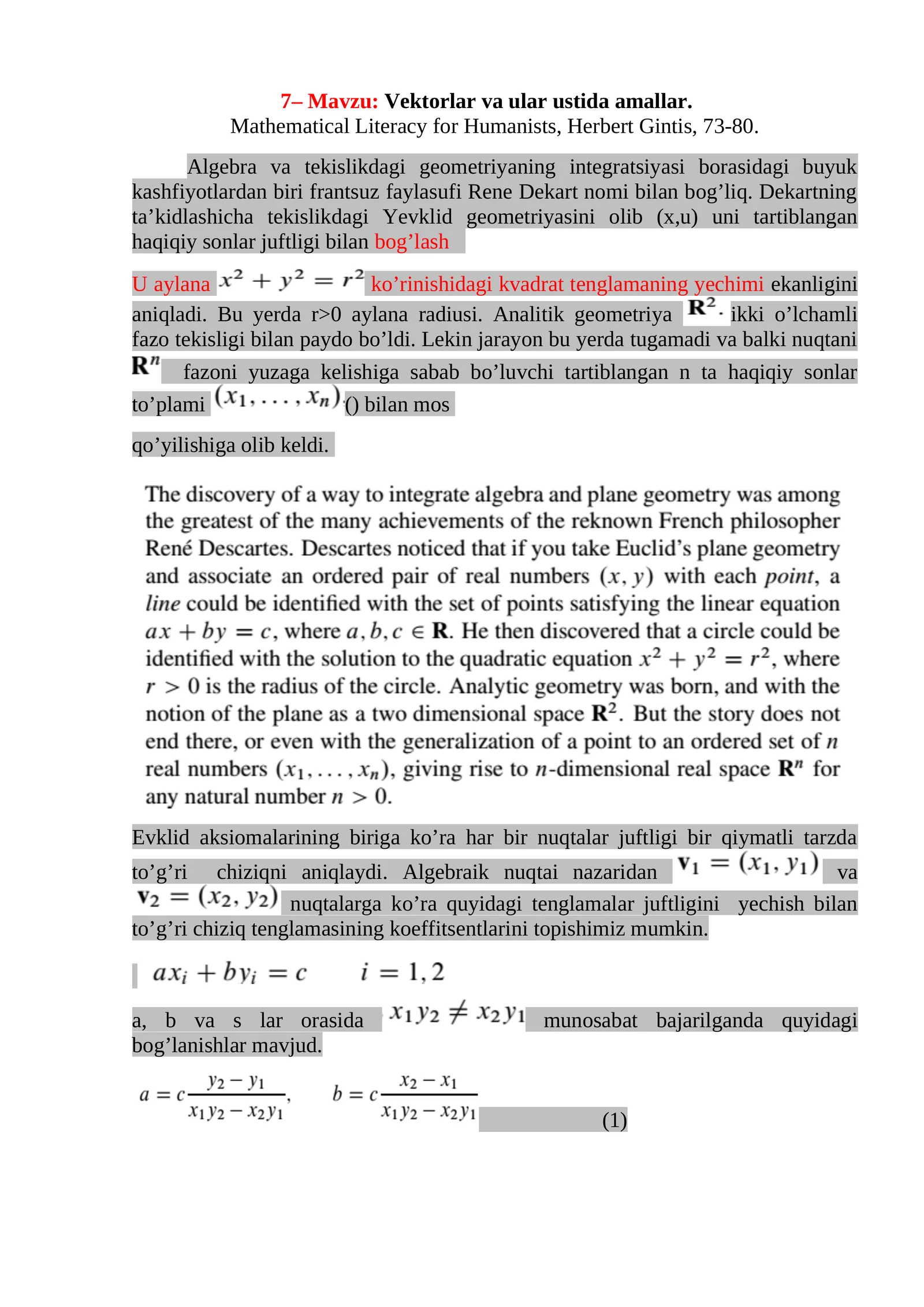 Algebra va tekislikdagi geometriya 1