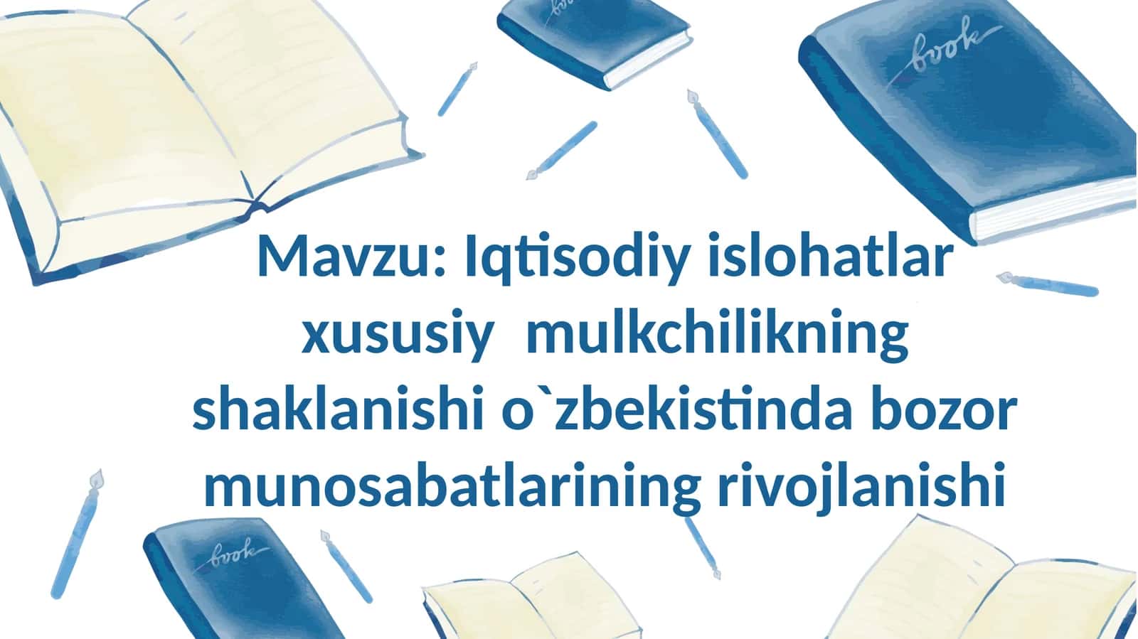 Iqtisodiy islohatlar xususiy mulkchilikning shaklanishi o`zbekistinda bozor munosabatlarining rivojlanishi 1