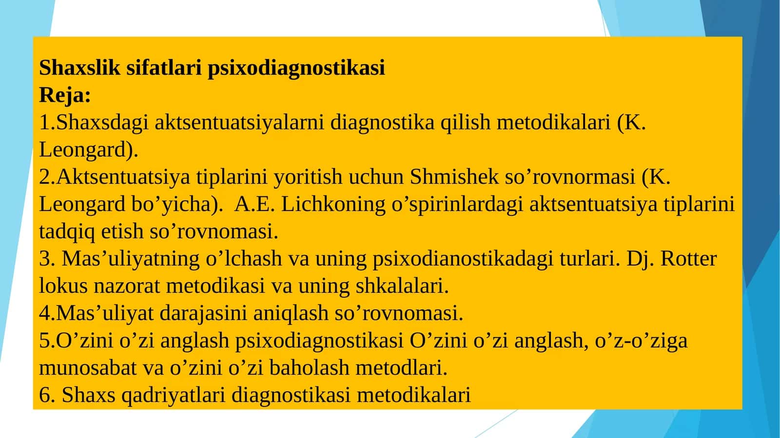 Shaxslik sifatlari psixodiagnostikasi 1