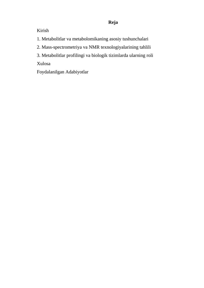 Metabolitlar va metabolomika tahlili 1