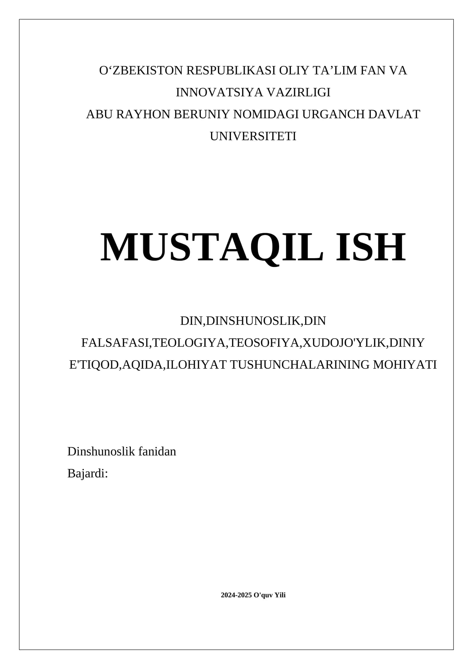 Dinshunoslik fanidan 1