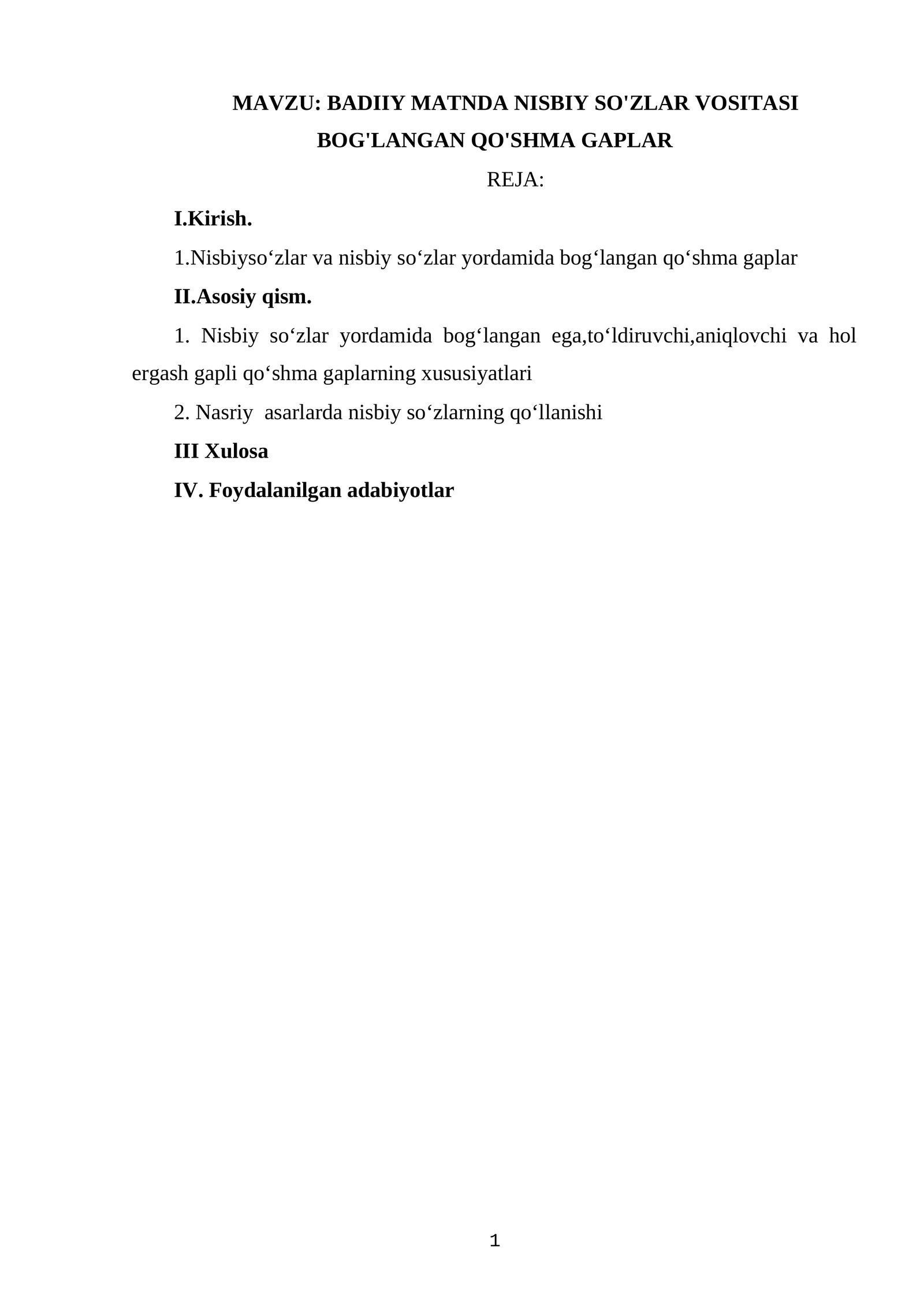 BADIIY MATNDA NISBIY SO'ZLAR VOSITASI BOG'LANGAN QO'SHMA GAPLAR 1