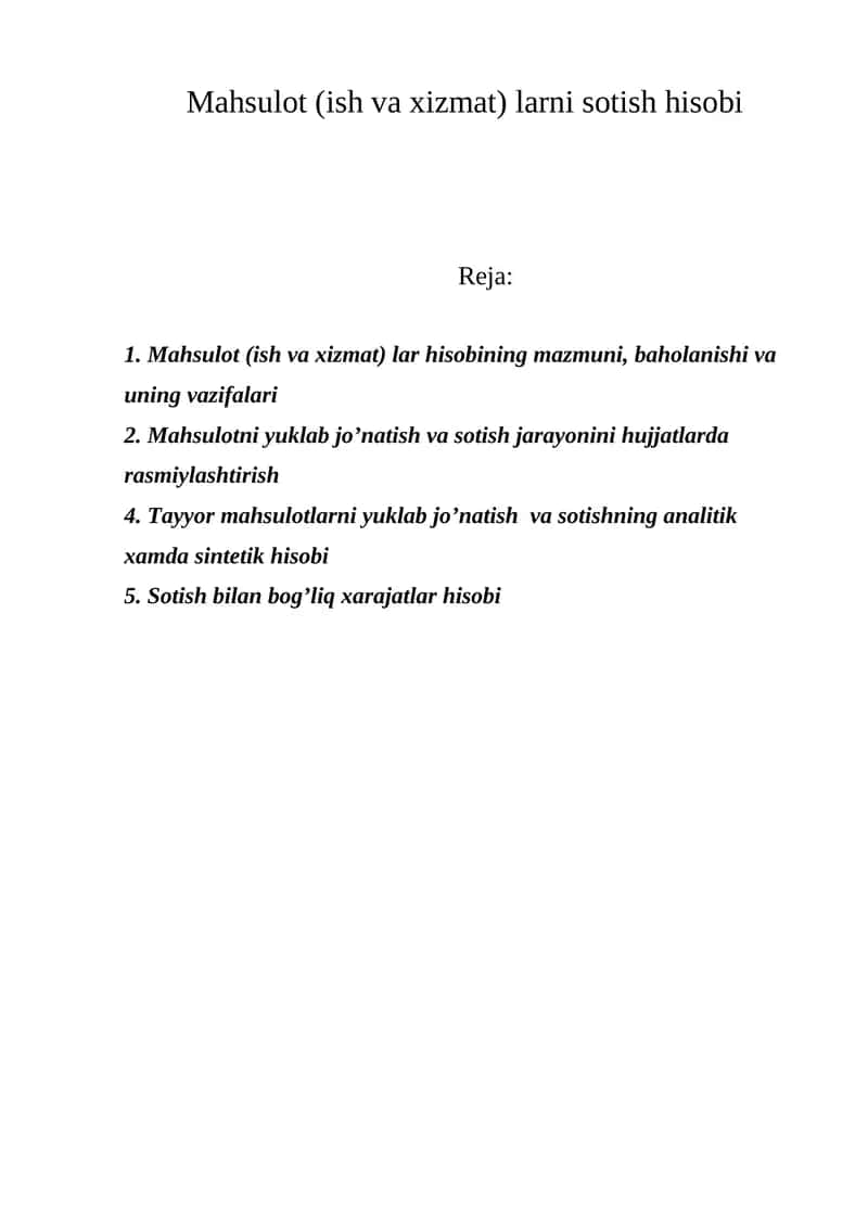 Mahsulot (ish va xizmat) larni sotish hisobi 1
