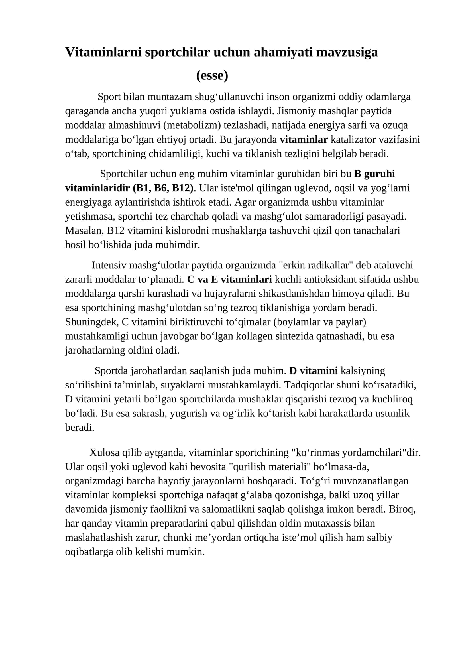 Vitaminlarni sportchilar uchun ahamiyati 1