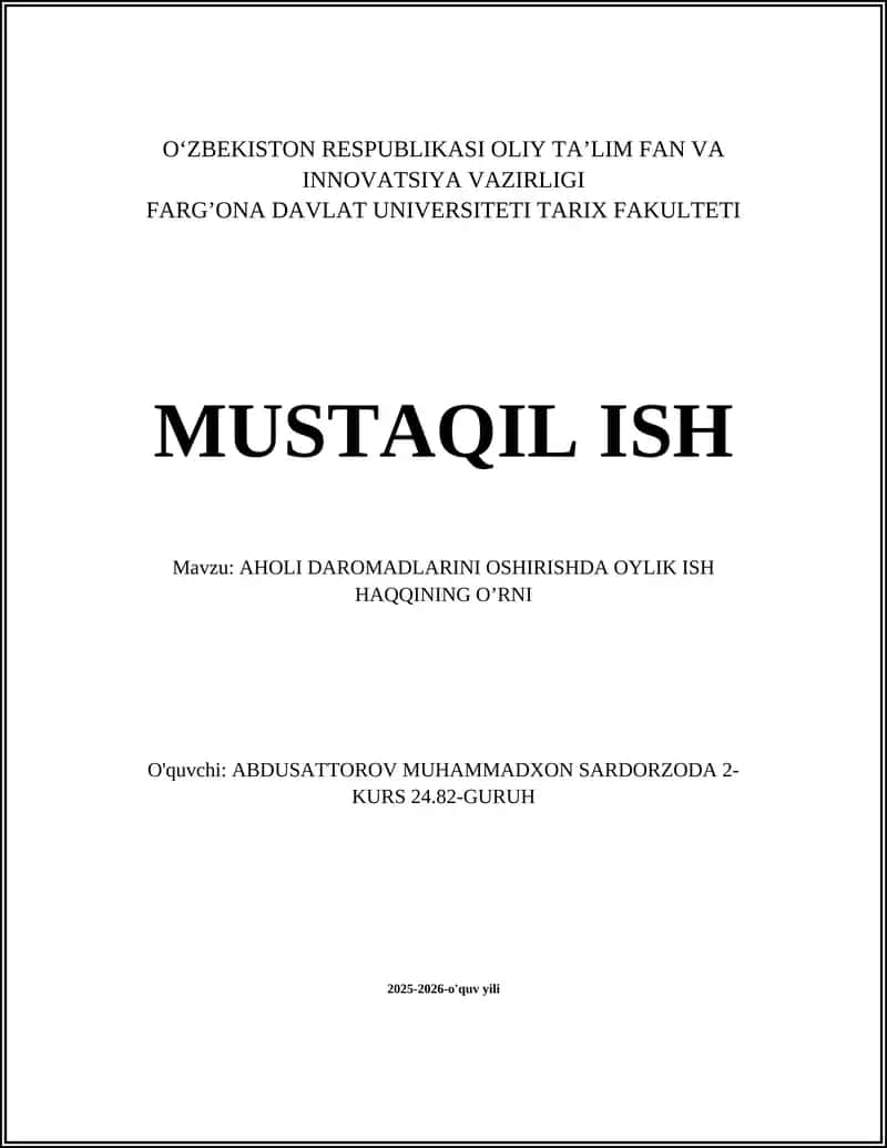 AHOLI DAROMADLARINI OSHIRISHDA OYLIK ISH HAQQINING O’RNI 1