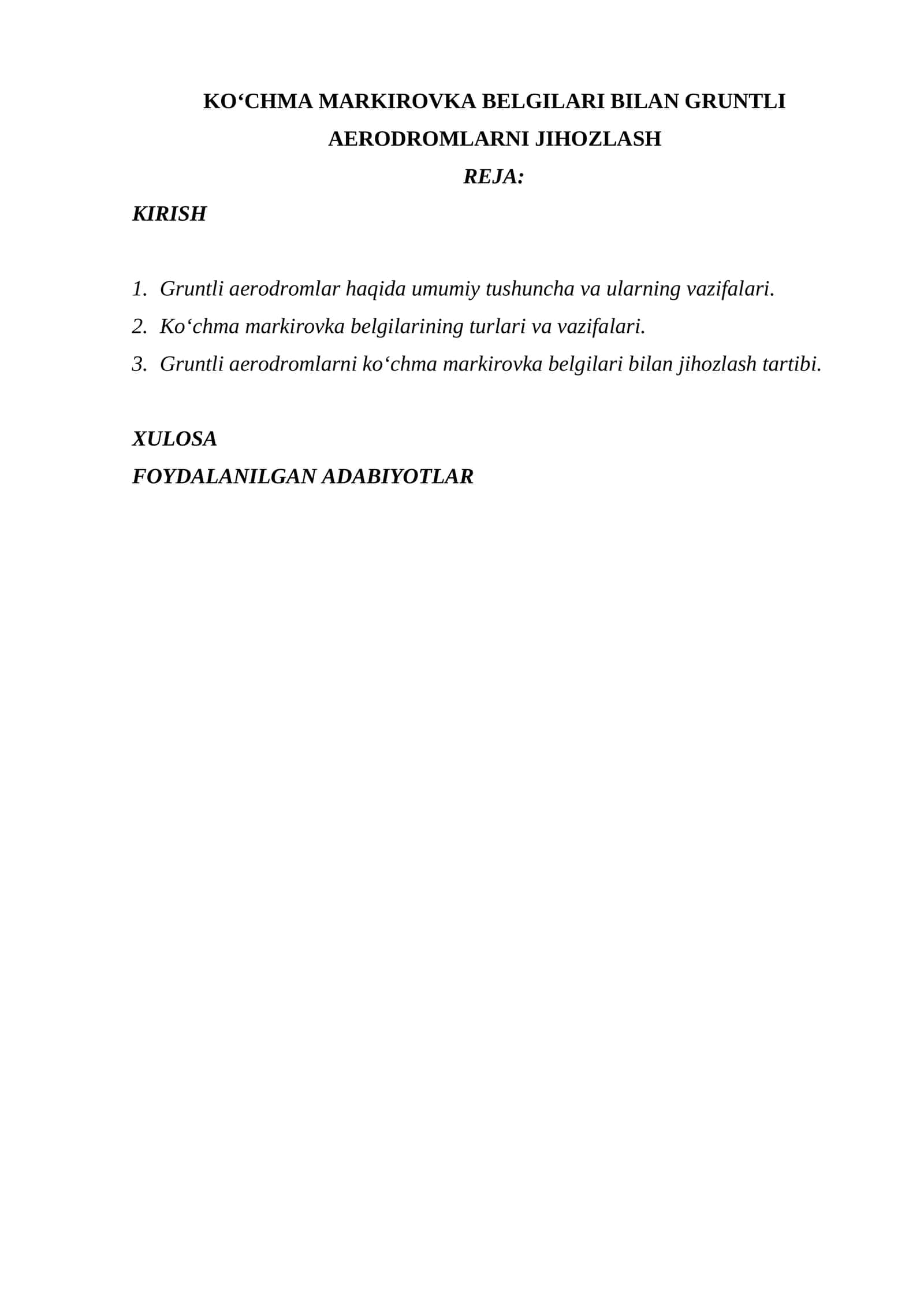 KO‘CHMA MARKIROVKA BELGILARI BILAN GRUNTLI AERODROMLARNI JIHOZLASH 1