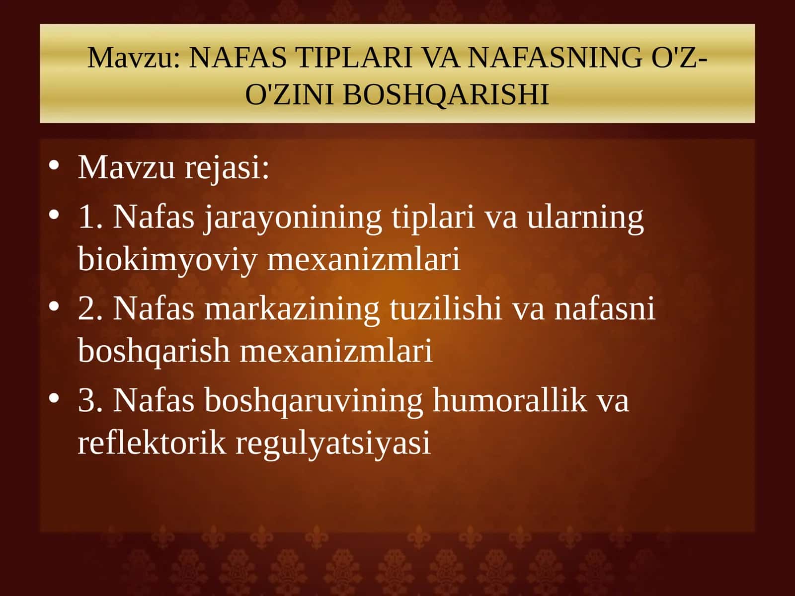 NAFAS TIPLARI VA NAFASNING O'Z-O'ZINI BOSHQARISHI taqdimot 1