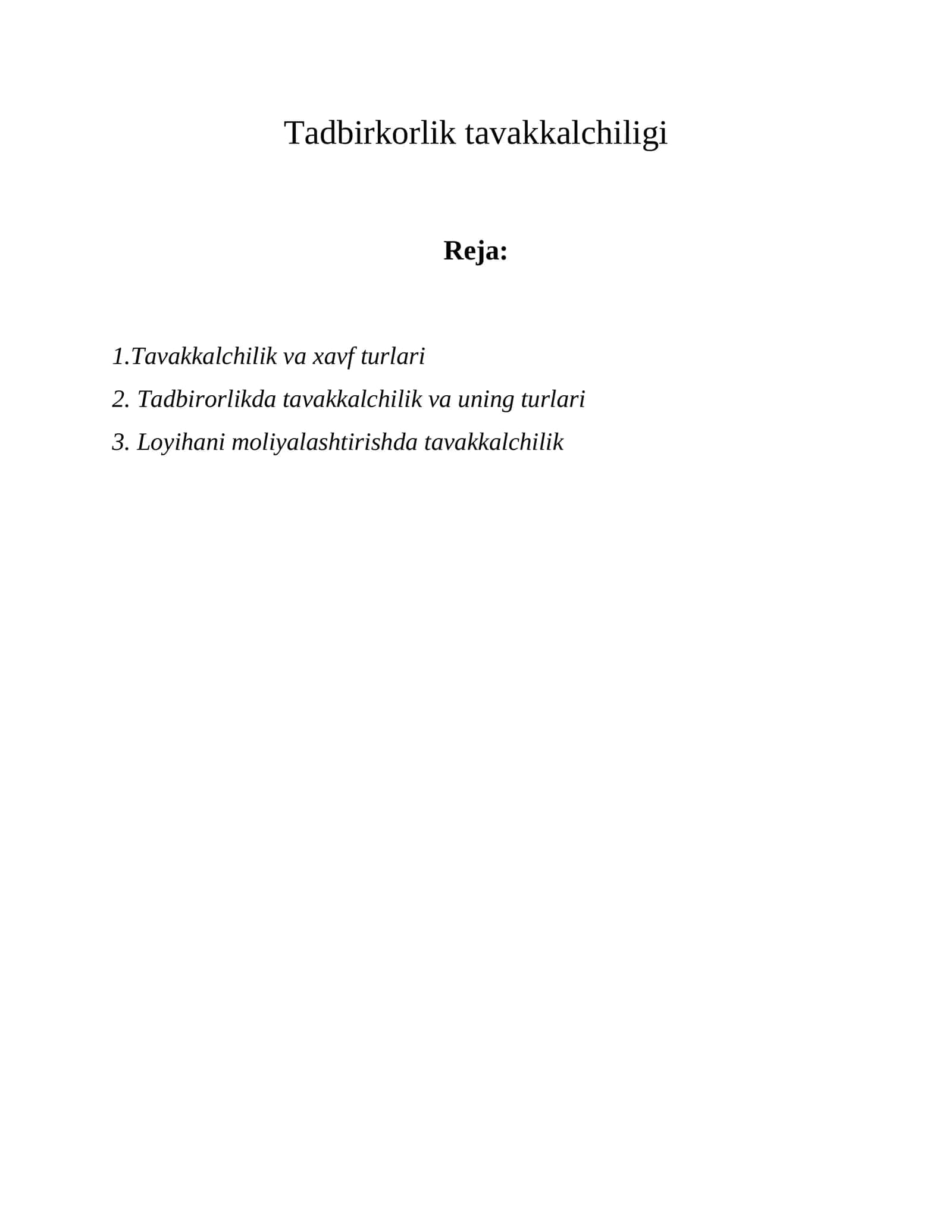 Tadbirkorlik tavakkalchiligi 1